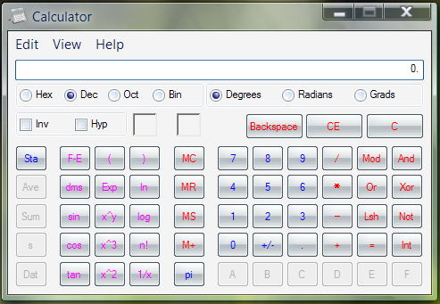 Vista calculator